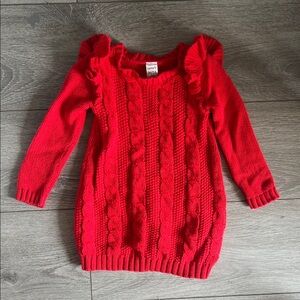 Carter's Vibrant Red Knit Sweater Dress with Ruffles